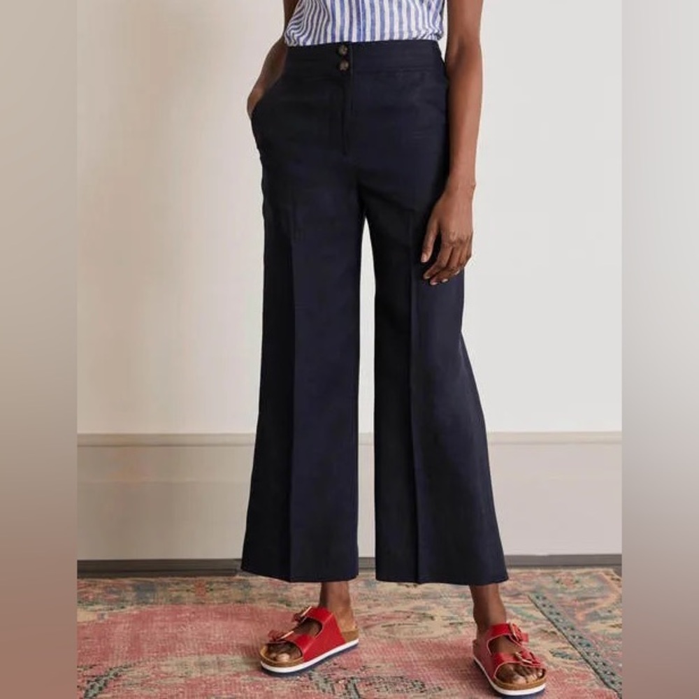 Boden Navy Wide-Leg Cropped Pants